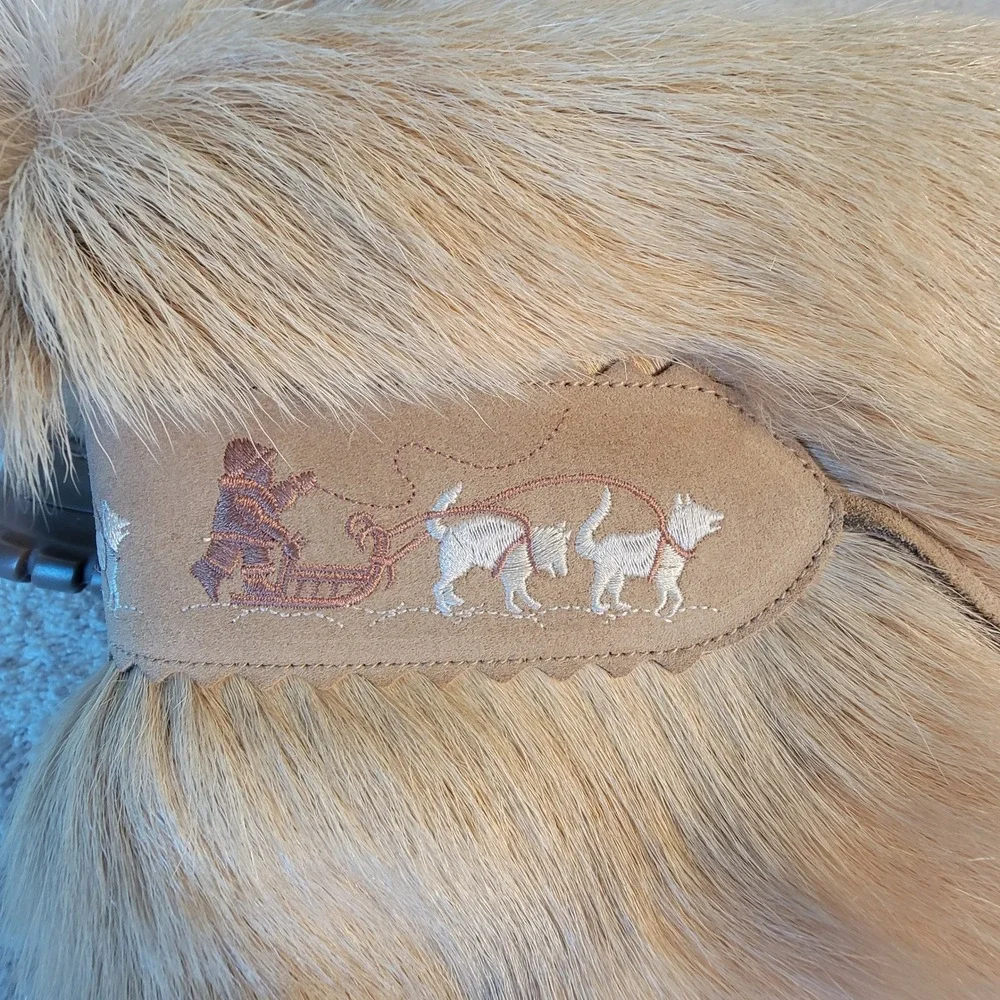 Winna‎ Italian Fur Après Ski Boots Dog Sled Embroidery Tan Leather Womens 41